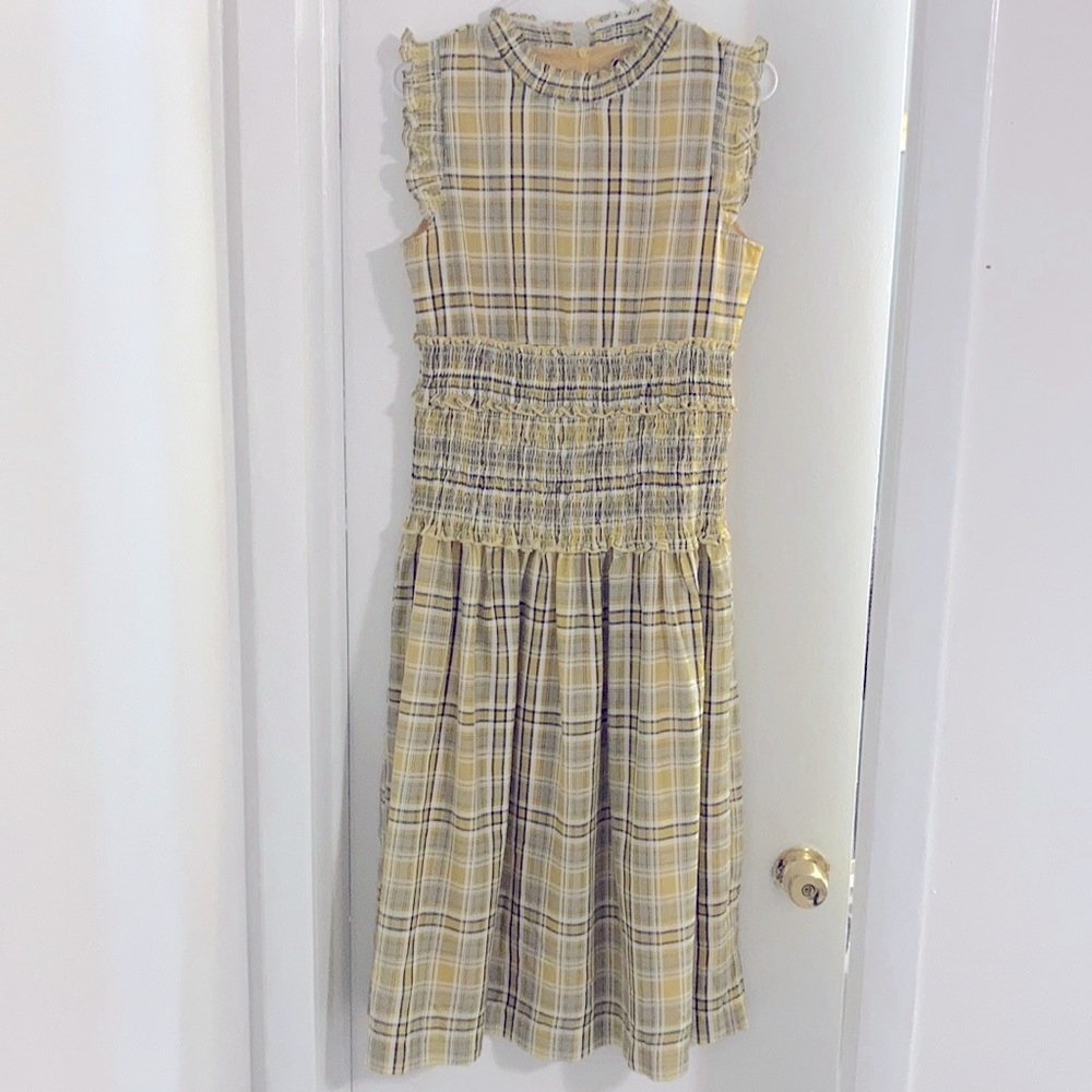 Yellow and black plaid retro midi dress